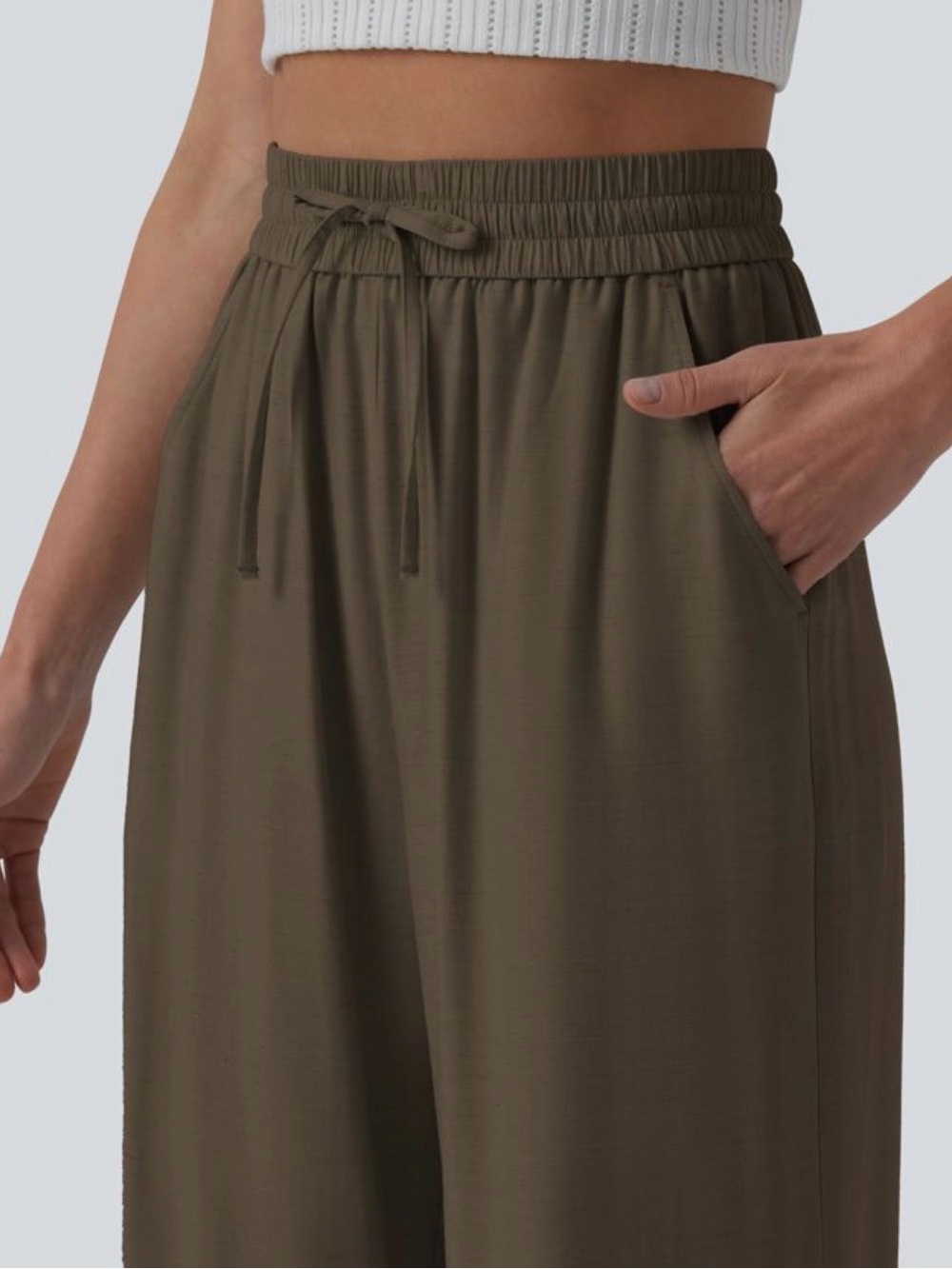 NWT HALARA High Waisted Drawstring Wide Leg Linen-Blend Pants w/ Pockets
Bison - Picture 3 of 9